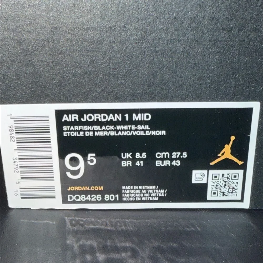 Air Jordan 1 Mid Starfish Orange Black DQ8426-801 Men’s Size 9.5